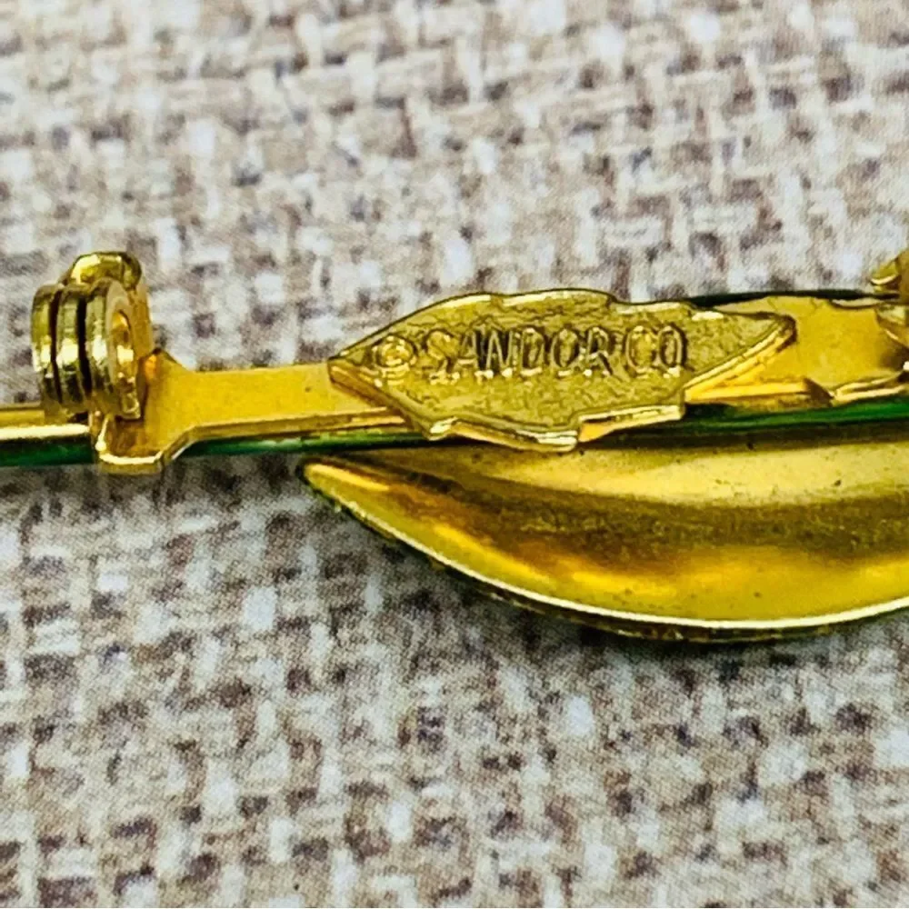 Sandor‎ Co. VTG Yellow Green Enamel Rose Bud Brooch